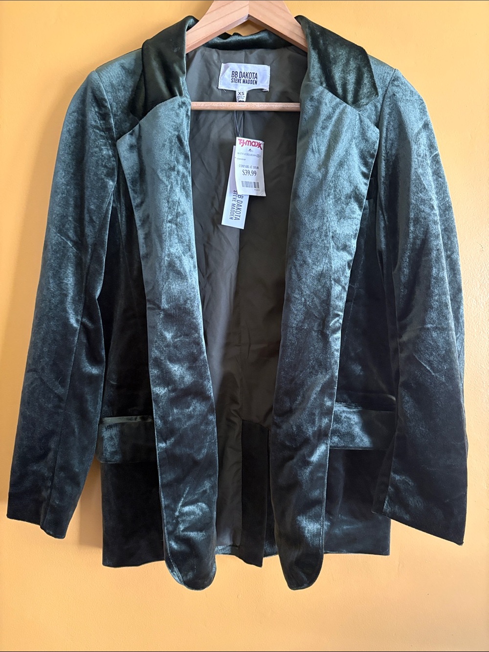 Steve Madden BB Dakota Velvet Open-Front Blazer Jacket - Forest Green